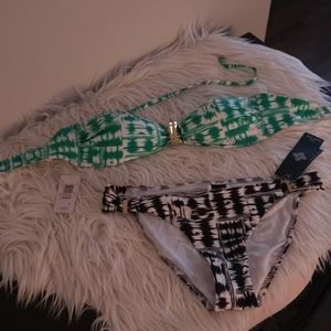 NWT BCBG bikini with gold embellishments.